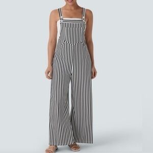 Halara Pockets Stripe Waffle Overalls